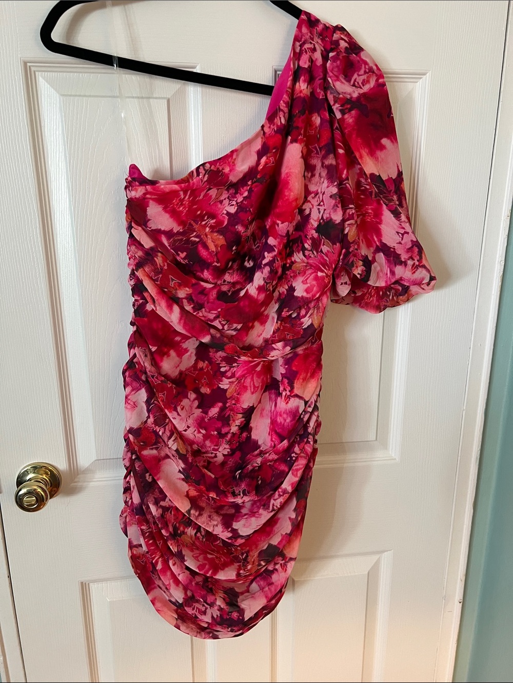 Showpo One-Shoulder Pink Floral Ruched Dress